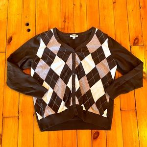 St Johns Bay Brown Argyle Cardigan Size XL